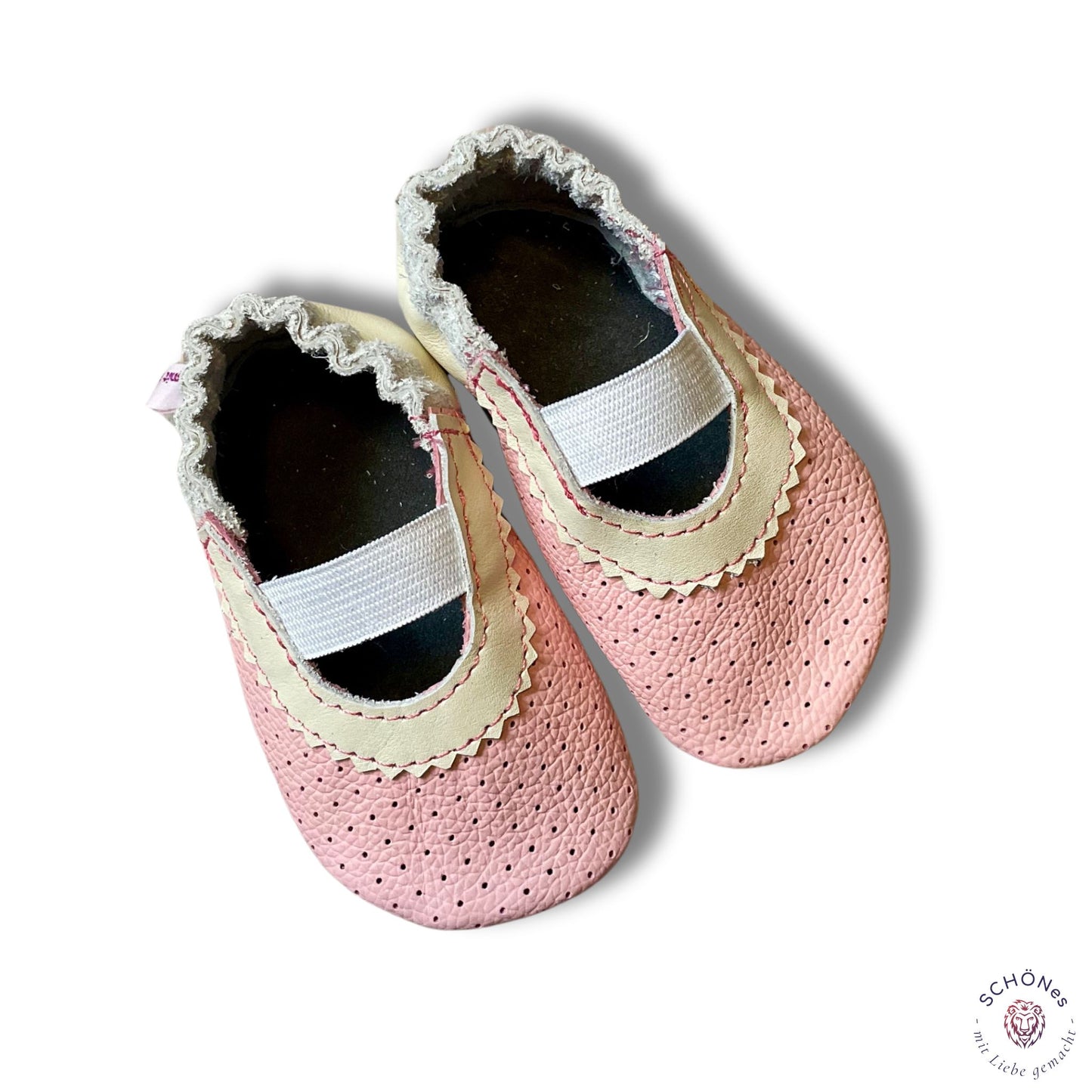 Ballerina-Lederpuschen, rosa/champagner, Größe 20/21