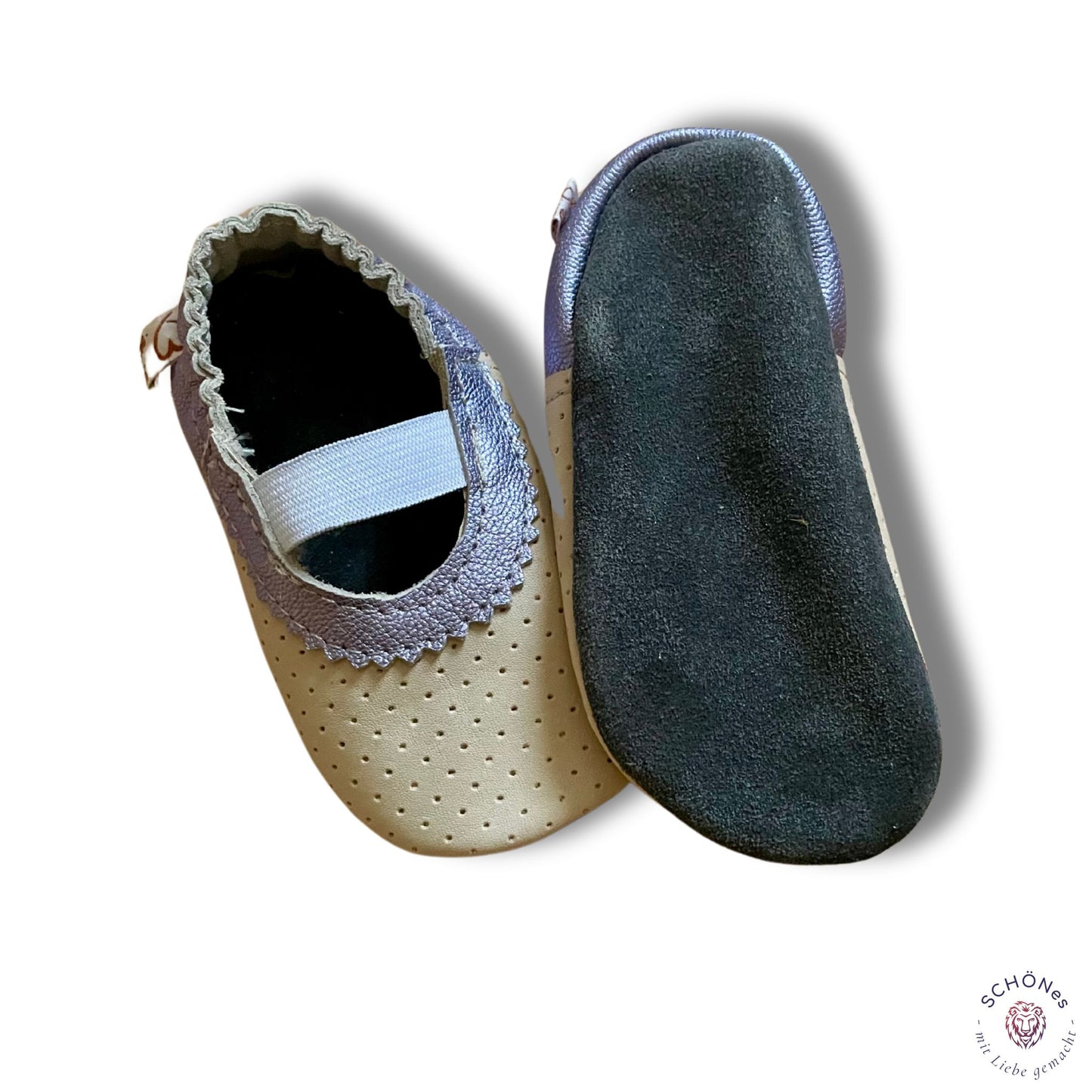 Ballerina-Lederpuschen, champagner/flieder metallic, Größe 20/21