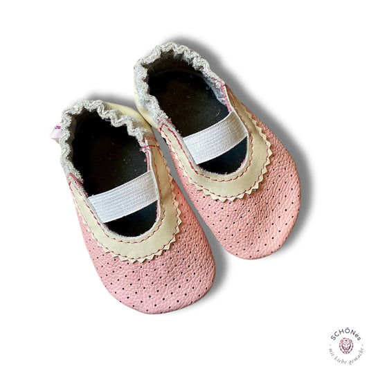Ballerina-Lederpuschen, rosa/champagner, Größe 20/21
