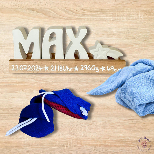 Geburtsgeschenkset - Krabbelpuschen & Namensbank